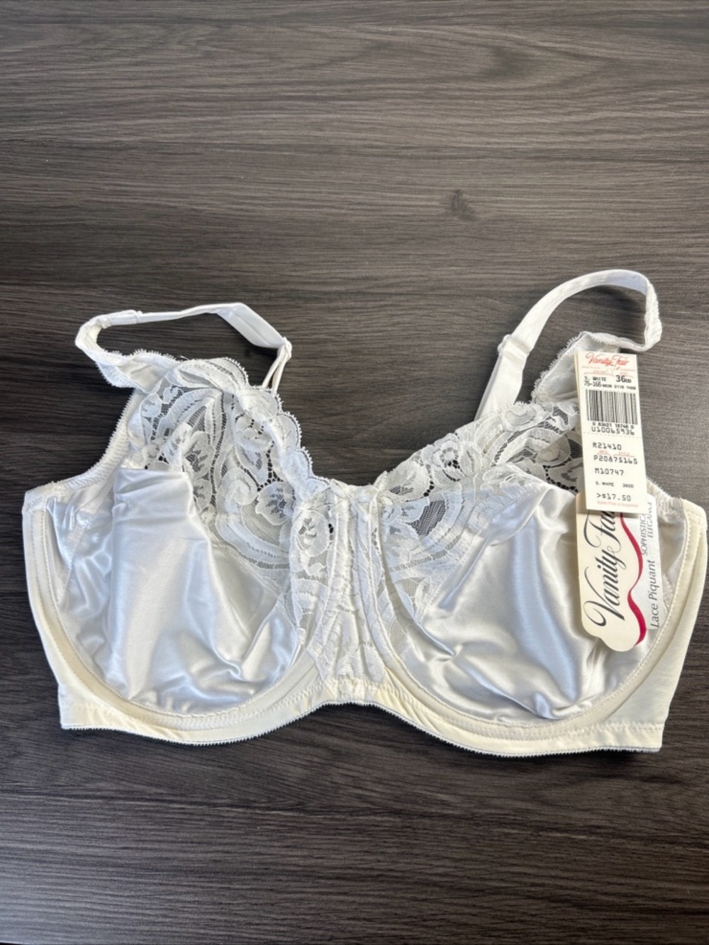Vanity Fair Underwire Bra 36DD White Lace Full Coverage New Lace Piquant 0836